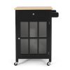 Medway Modern Glass Paneled Kitchen Trolley Black