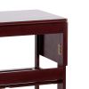 38 Inch Handcrafted Rubberwood Kitchen Island Bar Cart; Knife Holder; Folding Frame; 2 Slatted Shelves; Cocoa Red