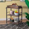 Tray Top Wooden Kitchen Cart with 2 Shelves and Casters; Brown and Black