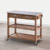 2 Drawers Wooden Frame Kitchen Cart with Metal Top and Casters; Brown and Gray