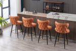 Counter Height 25&quot; Modern Leathaire Fabric bar chairs; 180&deg; Swivel Bar Stool Chair for Kitchen; Tufted Gold Nailhead Trim Bar Stools with Met