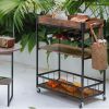 Bar Serving Cart 3-Tier Rustic Mobile Kitchen Serving cart; Movable Tray Industrial Vintage Style Wood Metal Serving Trolley Wine Bar Cart with Wheels