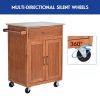 Wooden Kitchen Rolling Storage Cabinet with Stainless Steel Top