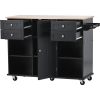 K&K kitchen island cart with Spice Rack; Towel Rack & Drawer; Rubber wood desktop; 5 wheels including 4 lockable wheels; 52.8inch width (Black)