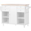 kitchen island cart with Spice Rack; Towel Rack & Drawer; Rubber wood desktop; 5 wheels including 4 lockable wheels; 52.8inch width (White)