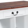 TOPMAX Farmhouse Stationary Wood Dining Table Drop Leaf Kitchen Island with Storage Shelves; Dark Walnut+White