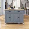 Kitchen Island Cart with Solid Wood Top and Locking Wheels; 54.3 Inch Width; 4 Door Cabinet and Two Drawers; Spice Rack; Towel Rack (Grey Blue)