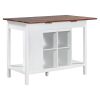 TOPMAX Farmhouse Stationary Wood Dining Table Drop Leaf Kitchen Island with Storage Shelves; Dark Walnut+White