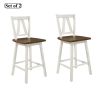 TOPMAX Farmhouse 2-Piece Counter Height Dining Chair Set; Wooden Kitchen Chair Set for Small Places; Walnut+Distressed White; Set of 2