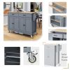 Kitchen Island Cart with Solid Wood Top and Locking Wheels; 54.3 Inch Width; 4 Door Cabinet and Two Drawers; Spice Rack; Towel Rack (Grey Blue)