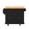 Kitchen Island Cart with Two Storage Cabinets and Two Locking Wheels; 43.31 Inch Width; 4 Door Cabinet and Two Drawers; Spice Rack; Towel Rack (Black)