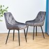 Modern Gray Velvet Dining Chairs ; Fabric Accent Upholstered Chairs Side Chair with Black Legs for Home Furniture Living Room Bedroom Kitchen Dinning