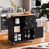 K&K Store Kitchen Cart on 4 Wheels with 2 Drawers and 3 Open Shelves; Kitchen Island with Rubber Wood top for Dinning Room; Black