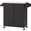 K&K Store Kitchen Cart on 4 Wheels with 2 Drawers and 3 Open Shelves; Kitchen Island with Rubber Wood top for Dinning Room; Black