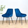 Modern Blue Velvet Dining Chairs ; Fabric Accent Upholstered Chairs Side Chair with Black Legs for Home Furniture Living Room Bedroom Kitchen Dinning