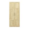 High wardrobe and kitchen cabinet with 2 doors and 3 partitions to separate 4 storage spaces; oak