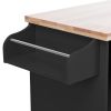 K&K Store Kitchen Cart on 4 Wheels with 2 Drawers and 3 Open Shelves; Kitchen Island with Rubber Wood top for Dinning Room; Black