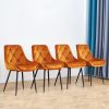 Modern Orange Velvet Dining Chairs ; Fabric Accent Upholstered Chairs Side Chair with Black Legs for Home Furniture Living Room Bedroom Kitchen Dinnin