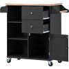 K&K Store Kitchen Cart on 4 Wheels with 2 Drawers and 3 Open Shelves; Kitchen Island with Rubber Wood top for Dinning Room; Black