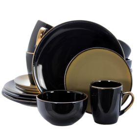 Elama Cambridge Grand 16-Piece Dinnerware Set in Luxurious Black and Warm Taupe with Complete Setting for 4