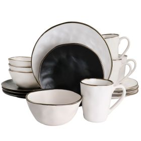 Elama Roman 16 Piece Stoneware Dinnerware Set in Assorted Matte with Gold Rim