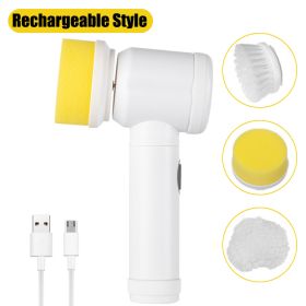 Electric Cleaning Brush Rechargeable Cleaner Handheld Bathtub 3 Brush Head Toilet Wash Brush Kitchen Bathroom Sink Cleaner Tool (Ships From: China, Color: Set B)