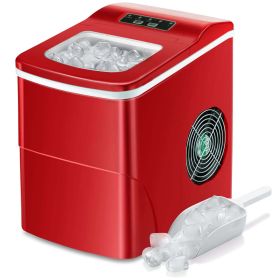 Counter top Ice Maker Machine; Compact Ice Maker; 9 Cubes Ready in 6-8 Minutes; Portable Ice Cube Maker with Scoop and Basket; Perfect for Home/Kitche (Color: Red)