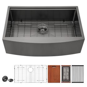 Lordear Farmhouse Sink 30 Inch Kitchen Sink Apron Front Single Bowl Workstation Stainless Steel Sink (Style: Style 1, size: 33")