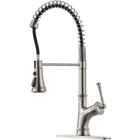 Commercial Spring Pull Down Kitchen Faucet with 3 Modes Sprayer Matte Black (Color: Brushed Nickel, Material: Stainless steel)