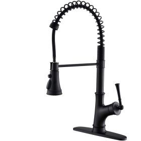 Commercial Spring Pull Down Kitchen Faucet with 3 Modes Sprayer Matte Black (Color: Matte Black, Material: Stainless steel)