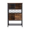 Industrial Bar Cabinet with Wine Rack for Liquor and Glasses;  Wood and Metal Cabinet for Home Kitchen Storage Cabinet