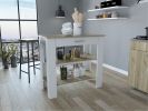 Rockaway 1-Drawer 2-Shelf Kitchen Island White and Light Oak