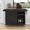 K&K Kitchen Cart with Stainless Steel Top and Storage Cabinet; Kitchen Island on Wheels with Two Drawers & Goblet Holder & Wine Rack & Spice Rack & To