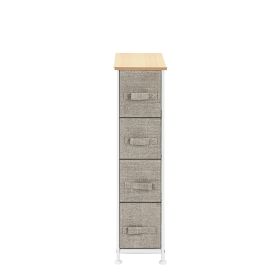 Narrow Dresser, Vertical Storage Unit With 4 Fabric Drawers, Metal Frame, Slim Storage Tower, 7.9" Width, For Living Room, Kitchen, Small Space, Gap, (Color: Beige)