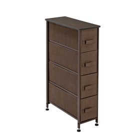 Narrow Dresser, Vertical Storage Unit With 4 Fabric Drawers, Metal Frame, Slim Storage Tower, 7.9" Width, For Living Room, Kitchen, Small Space, Gap, (Color: brown)