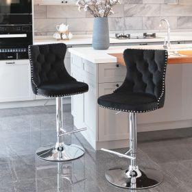 Swivel Velvet Barstools Adjusatble Seat Height from 25-33 Inch; Modern Upholstered Chrome base Bar Stools with Backs Comfortable Tufted for Home Pub a (Color: as Pic)