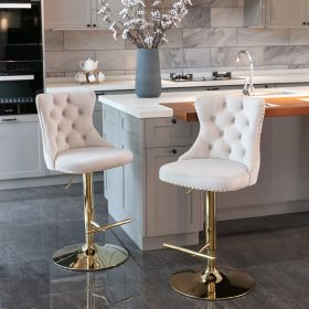 Golden Swivel Velvet Barstools Adjusatble Seat Height from 25-33 Inch; Modern Upholstered Bar Stools with Backs Comfortable Tufted for Home Pub and Ki (Color: as Pic)