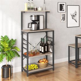 Kitchen Utility Storage Shelf Microwave Stand Cart on Wheels with Side Hooks (Color: Gray, Material: particle board, metal)