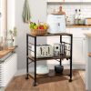 Kitchen Microwave Cart; 3-Tier Kitchen Utility Cart Vintage Rolling Bakers Rack with 5 Hooks for Living Room Decoration