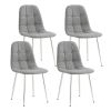 Dining Chairs Set of 4;  Modern Mid-Century Style Dining Kitchen Room Upholstered Side Chairs;  Tufted Linen Fabric with Inset Buttons;  Chrome Metal