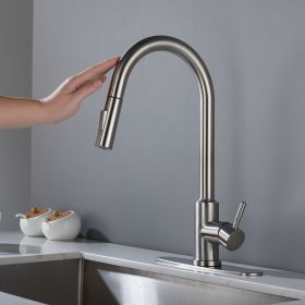 Touch Kitchen Faucet with Pull Down Sprayer,Single Handle High Arc  Pull out Kitchen Faucet,Single Level Stainless Steel Kitchen Sink Faucets with Pul (Color: Brushed Nickel)