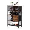 Industrial Bar Cabinet with Wine Rack for Liquor and Glasses;  Wood and Metal Cabinet for Home Kitchen Storage Cabinet