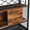 Industrial Bar Cabinet with Wine Rack for Liquor and Glasses;  Wood and Metal Cabinet for Home Kitchen Storage Cabinet