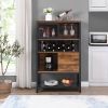 Industrial Bar Cabinet with Wine Rack for Liquor and Glasses;  Wood and Metal Cabinet for Home Kitchen Storage Cabinet