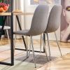 Dining Chairs Set of 4;  Modern Mid-Century Style Dining Kitchen Room Upholstered Side Chairs;  Tufted Linen Fabric with Inset Buttons;  Chrome Metal