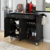 K&K Kitchen Cart with Stainless Steel Top and Storage Cabinet; Kitchen Island on Wheels with Two Drawers & Goblet Holder & Wine Rack & Spice Rack & To