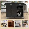 K&K Kitchen Cart with Stainless Steel Top and Storage Cabinet; Kitchen Island on Wheels with Two Drawers & Goblet Holder & Wine Rack & Spice Rack & To