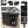 K&K Kitchen Cart with Stainless Steel Top and Storage Cabinet; Kitchen Island on Wheels with Two Drawers & Goblet Holder & Wine Rack & Spice Rack & To