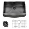 American Farmhouse Sink Gunmetal Black Surface/Stainless Steel Surface Kitchen Sink ;  Apron Front Kitchen Handmade Sink with Drain