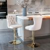 Golden Swivel Velvet Barstools Adjusatble Seat Height from 25-33 Inch; Modern Upholstered Bar Stools with Backs Comfortable Tufted for Home Pub and Ki